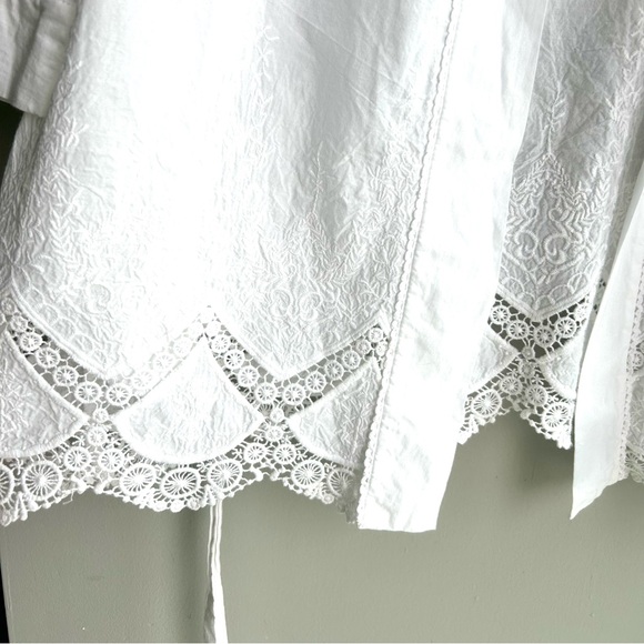 SOFT SURROUNDINGS white cotton embroidered robe lace mini wrap - Picture 5 of 6